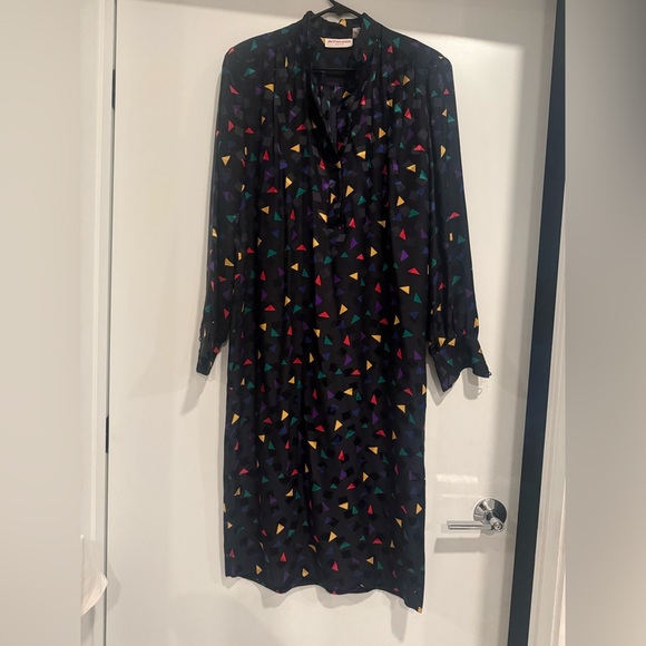 Jack Mulqueen Vintage Abstract Print Silk Dress Size 10 - Picture 1 of 3